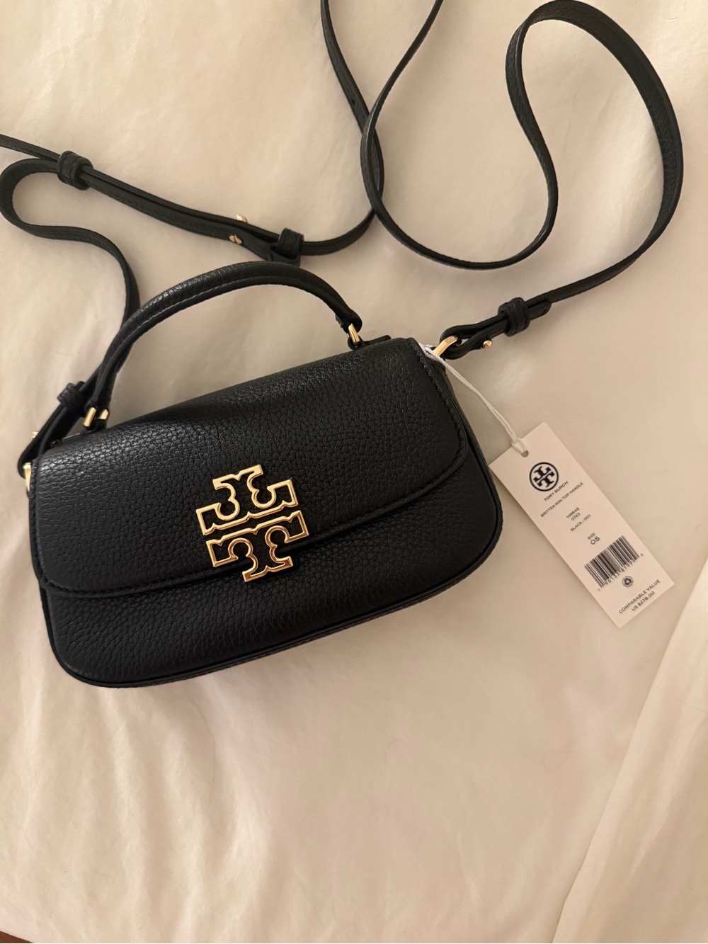 Tory Burch Black Pebbled Leather Crossbody with Gold Logo